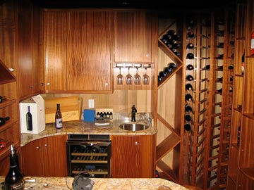 curved wine rack, solid wood cabinetry